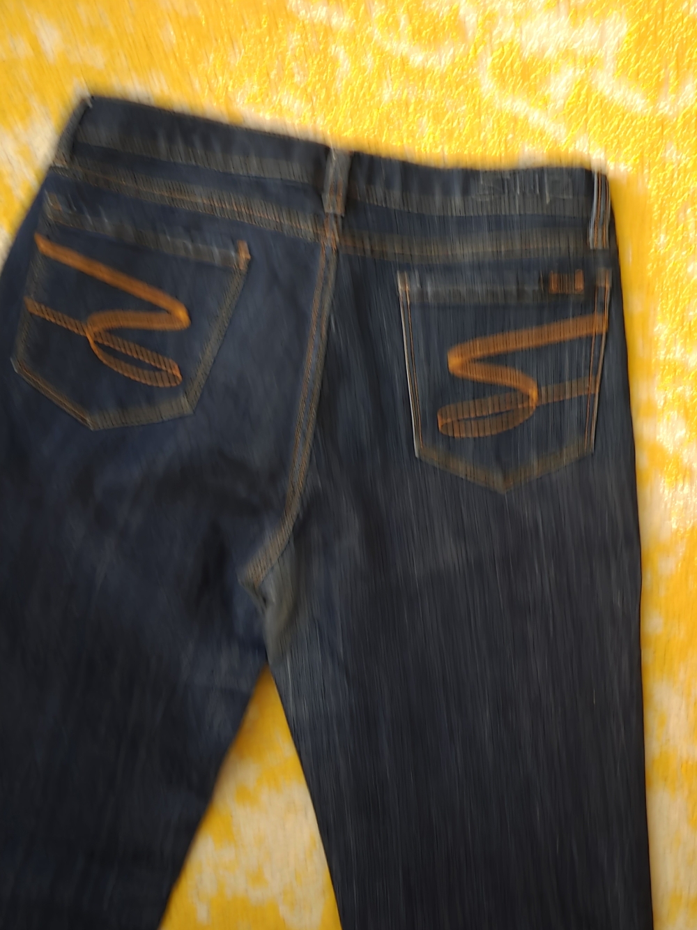 Seven7 Women's Dark Blue Skinny Jeans with Brown Pocket Stitching